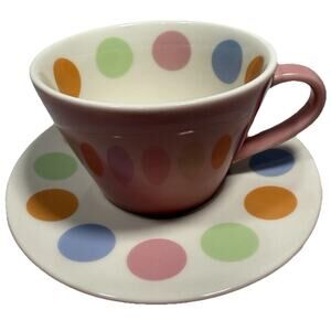 Starbucks Coffee Pink‎ Polka Dot Cup & Saucer Set 12 oz 2006 Pastel Dots Mug NEW
